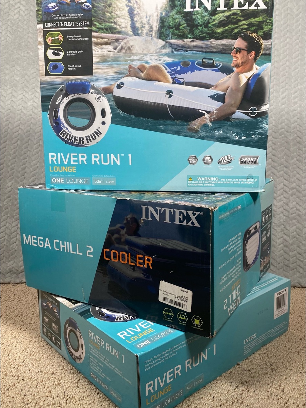Intex River Run Inflatable Pool Chairs & Mega Chill II Beverage Cooler Set